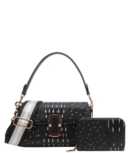 2in1 Croc Shoulder & Crossbody Bag with Wallet TE-1131A BLACK